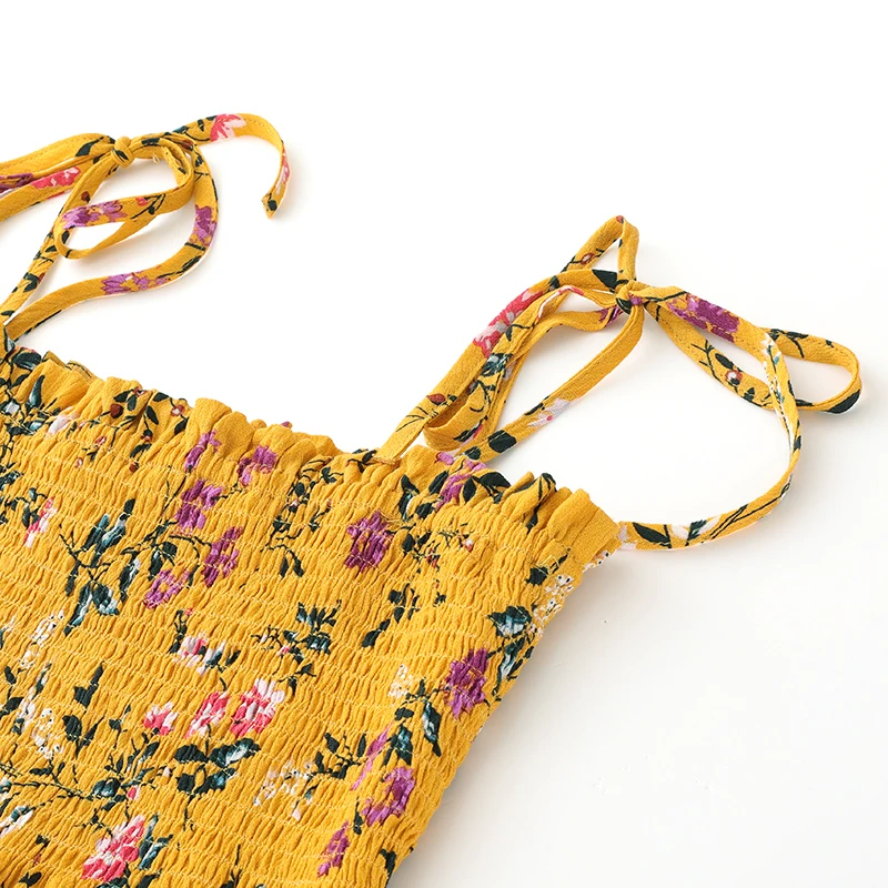 summer lady ruffle floral print bow tie slip beach embroidered casual dresses