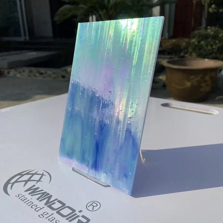 Jiangsu 3mm stained glass sheet,church blue iridescent art glass OPAL10,customizable decorative painting glass,Verre,Vitral