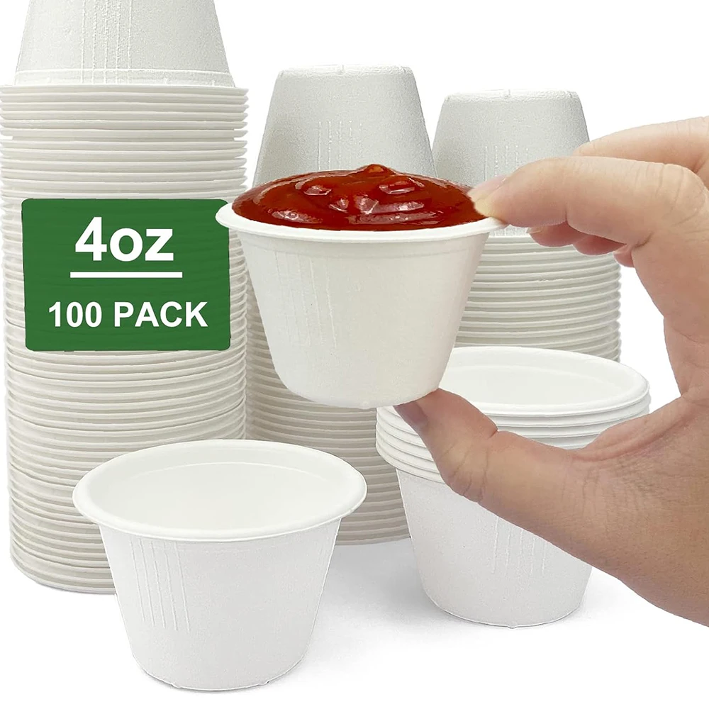 Biodegradable Sugarcane Sauce Cup Disposable Dinnerware Compostable Dip Cup For Food Delivery And Restaurant