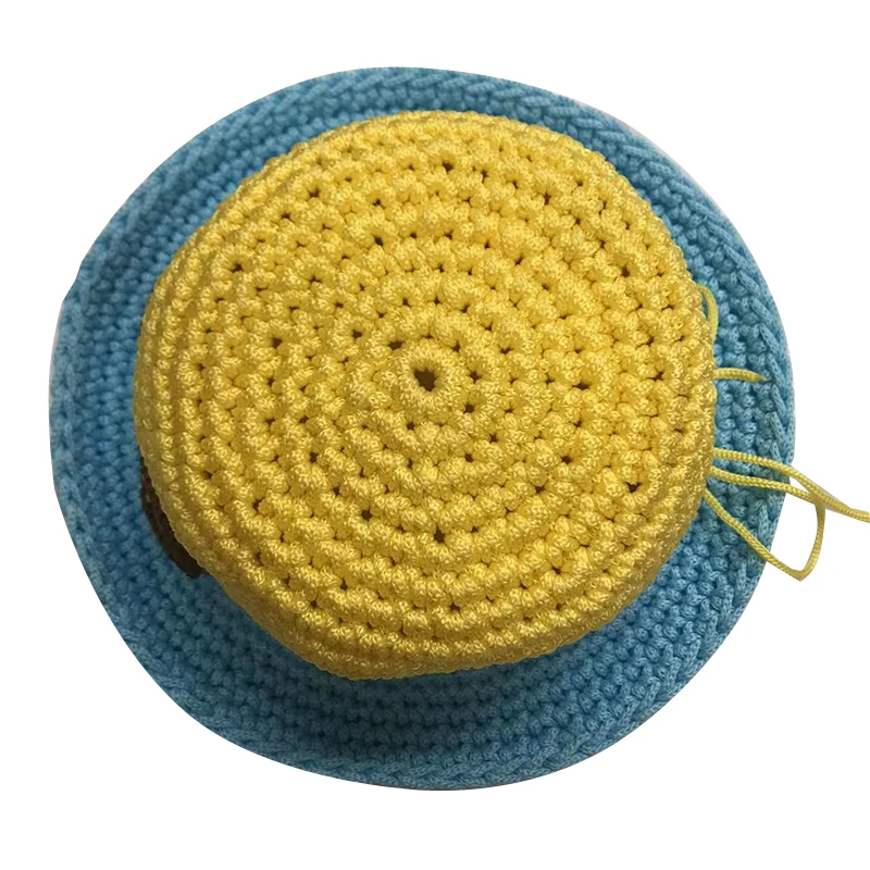 Luxury Summer Beach Crochet Knit Yellow And Blue Contrasting Colors Kids Bucket Hats Unisex Handmade Sun Bucket Hat