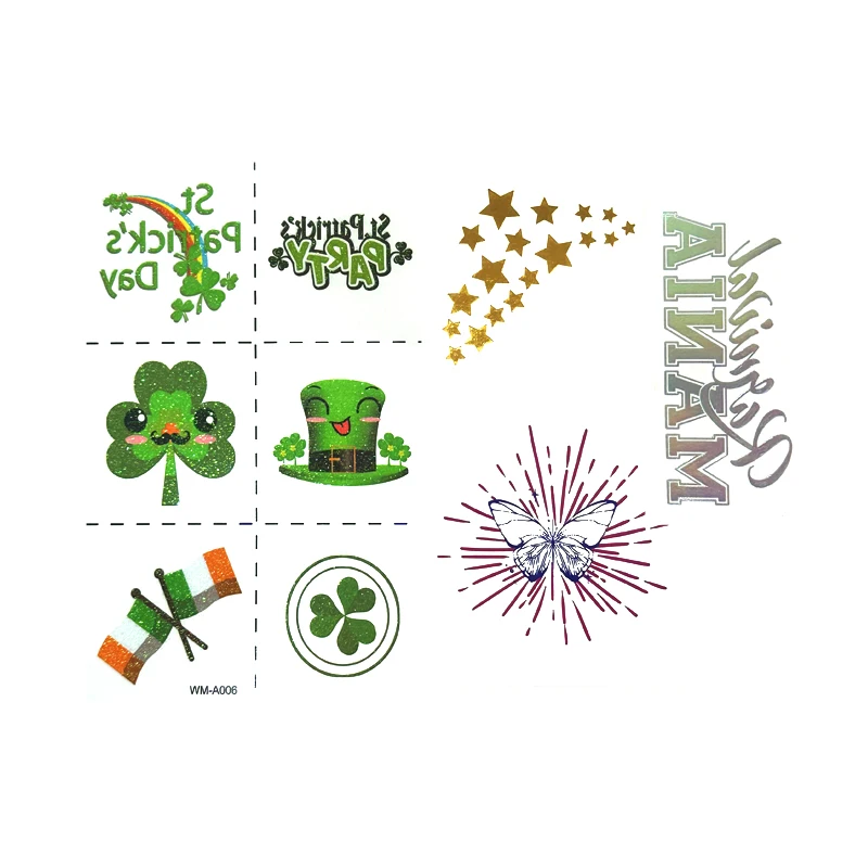 Customized tattoo stickers with herbal juice, colorful glow in the dark glitter powder, hot stamping tattoo stickers