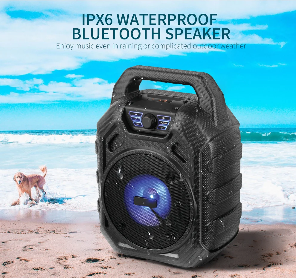 New Outdoor Portable Waterproof Subwoofer Karaoke BT Speakers, Colorful LED With Super Bass