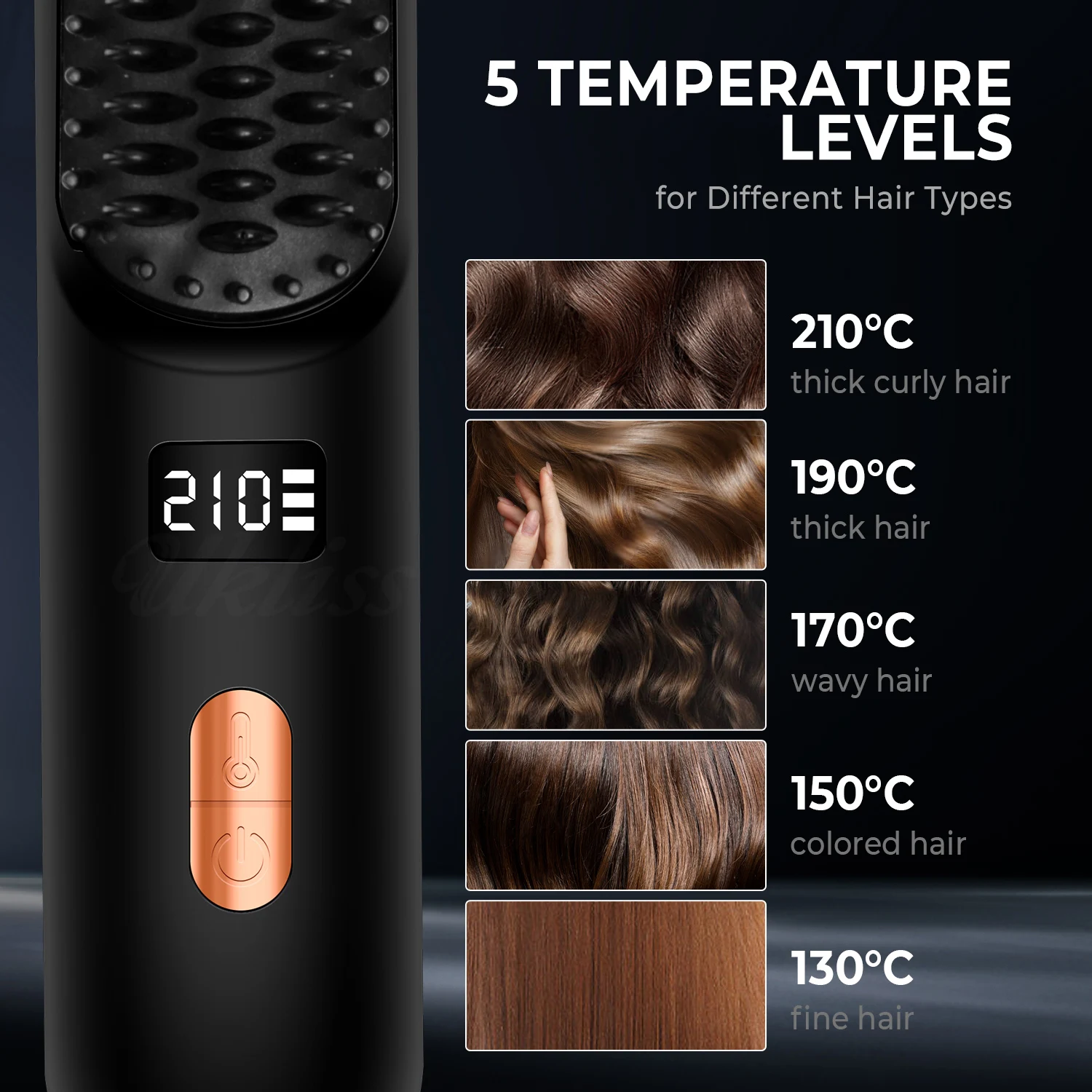 Rechargeable Hair Straightener Negative Ion Heating Brush Wireless Beard Straightener Comb