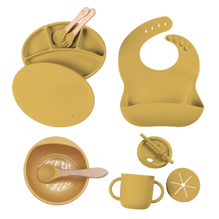 wholesale panda ear silicone end baby suction plates feeding set infant tableware with gift box