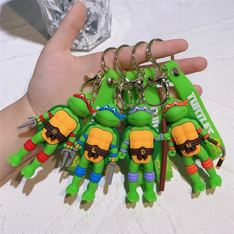 Wholesale PVC Key chain Cartoon Character Green Turtle Anime Keychain Creative Silicone Character Keychain Pendant