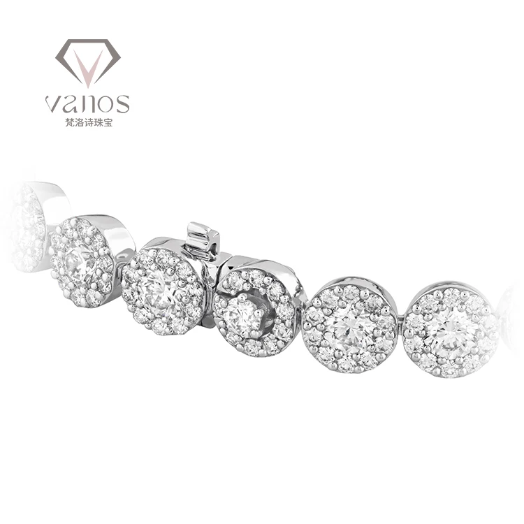 Vanos Fine Jewelry High Quality Certified 18k White Gold HPHT Round Shape Real CVD Lab Grown Diamond Tennis Bracelet For Sale