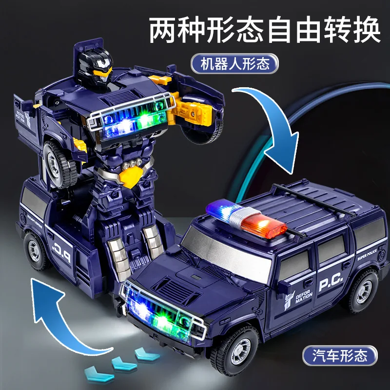 Electric light music deformation police car universal dancing robot automatic deformation car toy