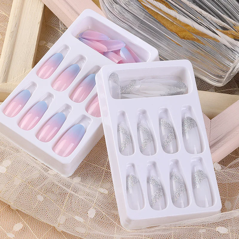 Wholesale Factory Price 24pcs Private Label Full Cover Coffin False Nail Art Manicure French Fingernail Nail Supplies