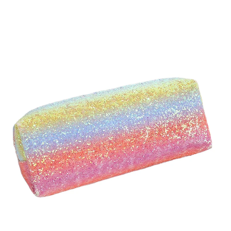 Customized fashion laser square pencil case mixed color student shinning large capacity holographic pencil storage bag