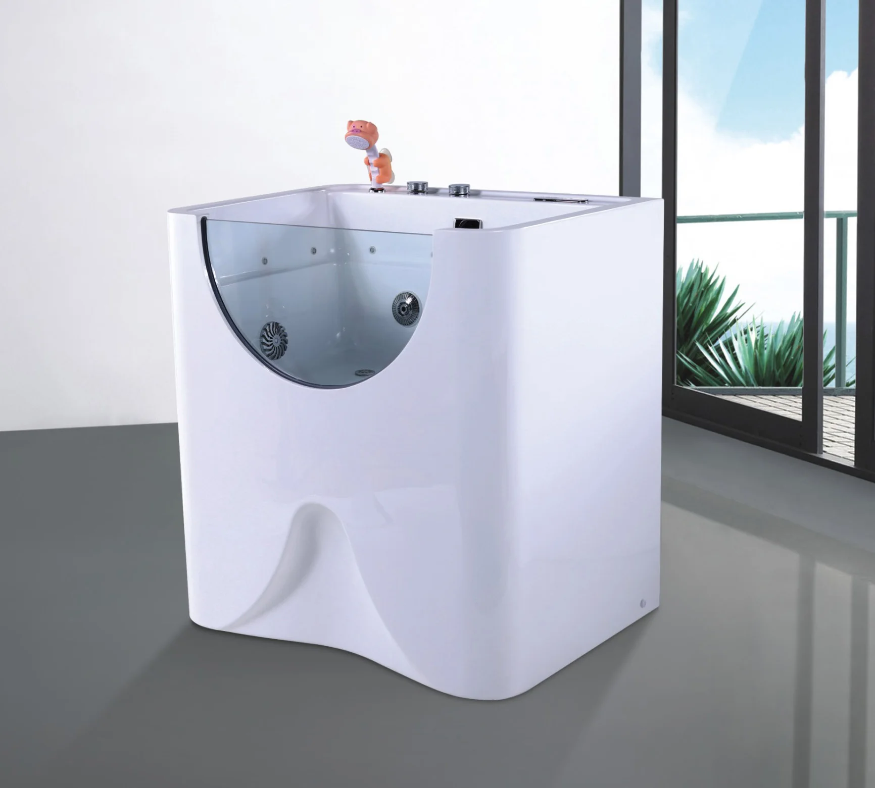 Modern Acrylic Freestanding Bathtub with Massage Function Deep Soak Small Bathroom Soaking Acrylic Bath Tub