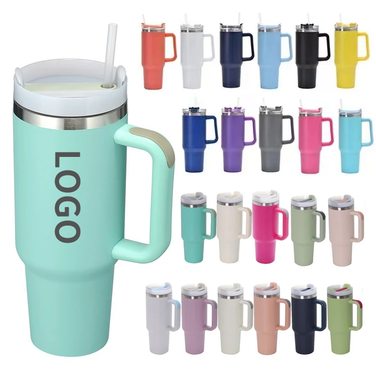 Custom New 2024 Stainless Steel 304 Double Wall Vacuum Insulated Travel Coffee Mugs 40OZ Tumbler Cup With Handle And Straw
