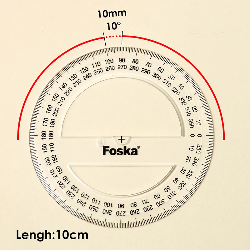 360 Degree 10CM School Transparent Plastic Protractor Ruler
