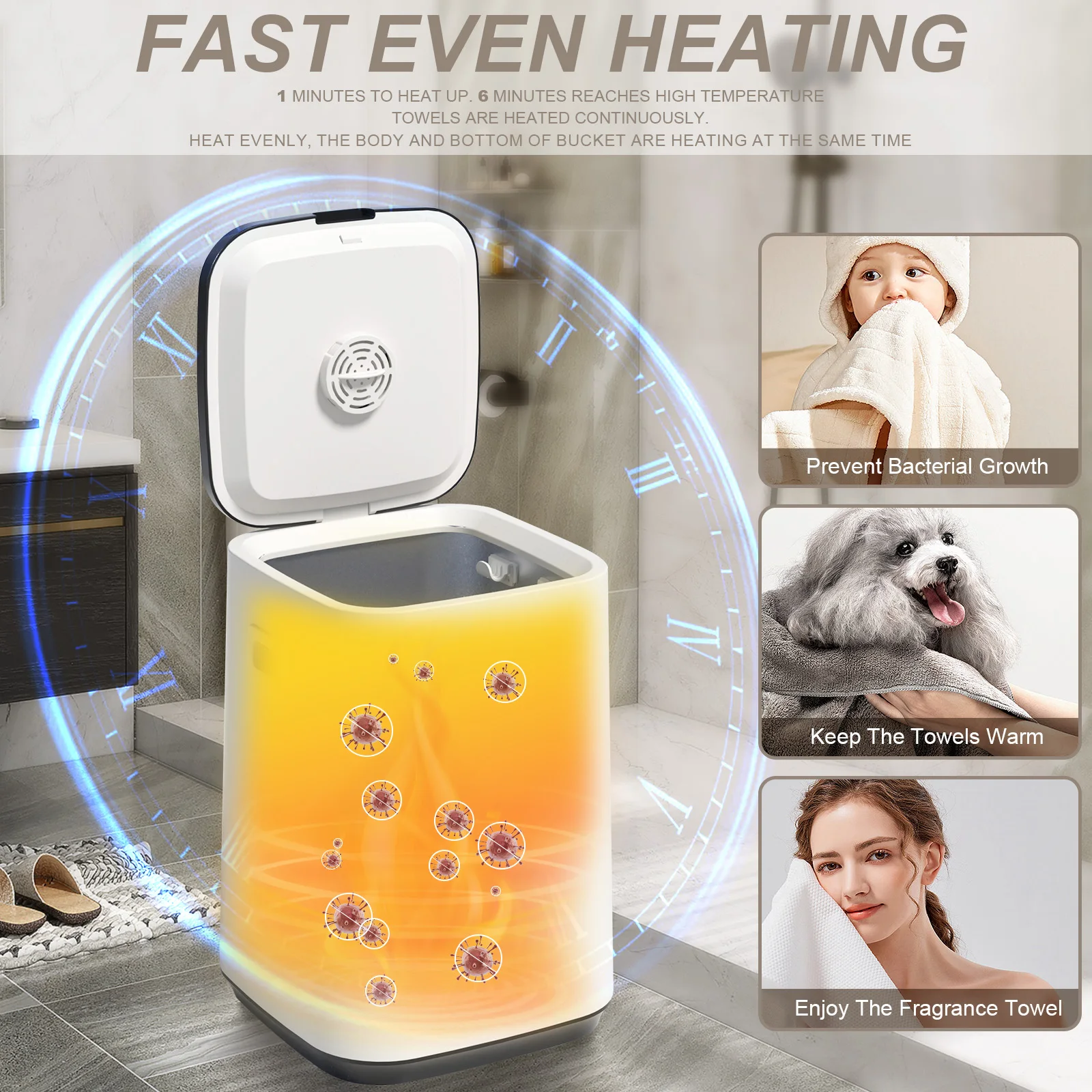 Large Towel Warmer Bucket 23L Large Capacity, Push-Button Temperature Adjustment, Automatic Temperature Rise