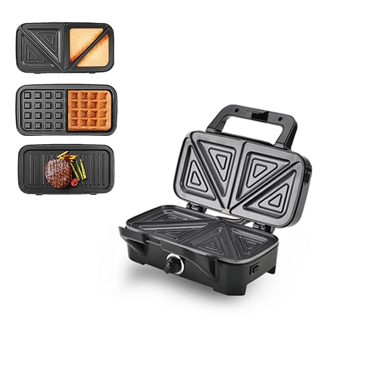 Non-Stick съемные тарелки для завтрака 2 ломтика закуски мини сэндвич-мейкер 3 в 1 портативный вафельница