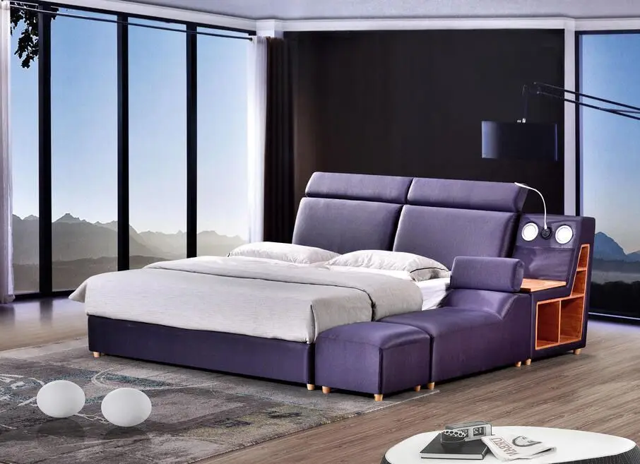 1,8 м двуспальная кровать кожа мягкая кровать массажер современный многофункциональный татами кожа кровать с Bluetooth динамик