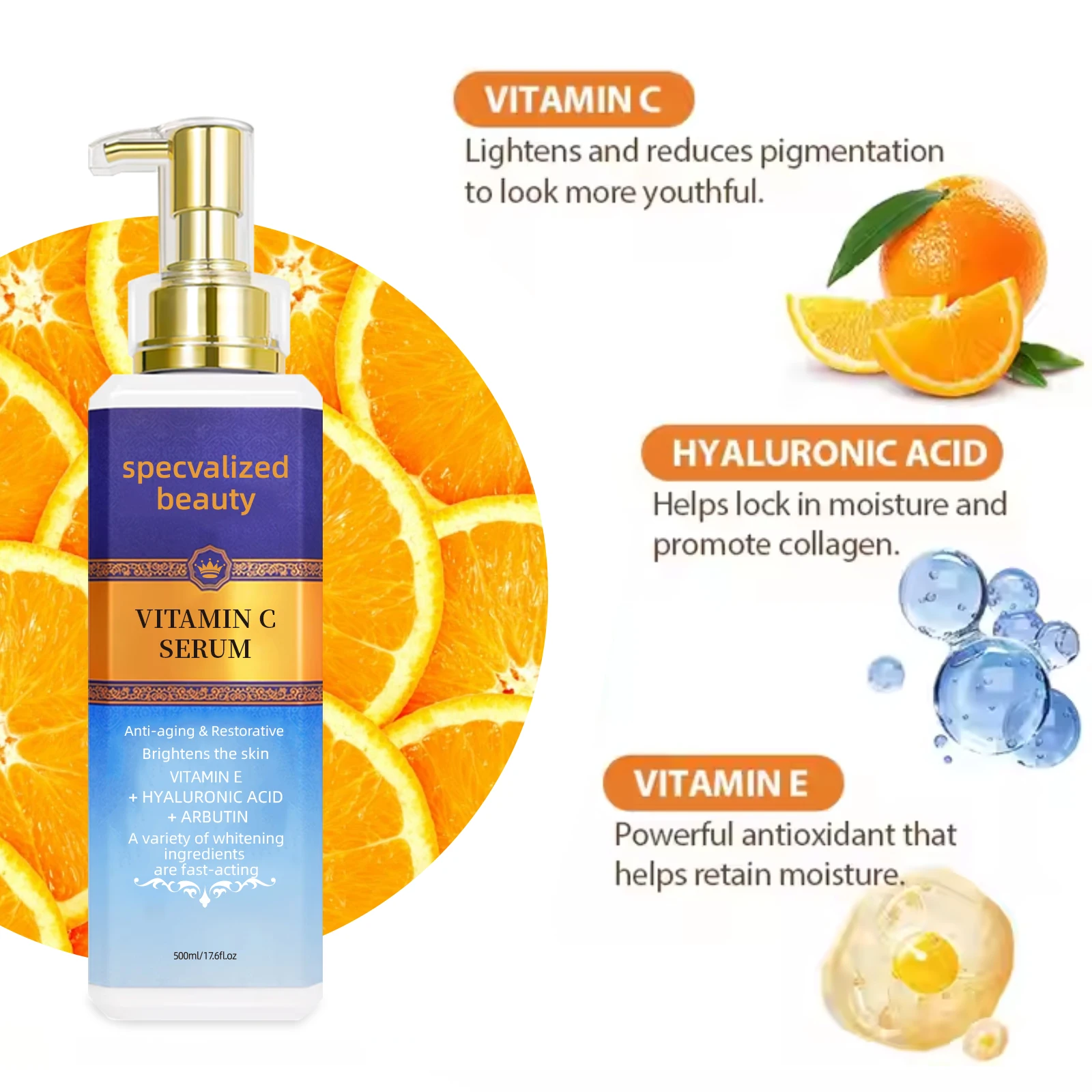 Private label Korea face skin care serum vitamin c hyaluronic acid  moisturizing anti wrinkle hyaluronic acid serum