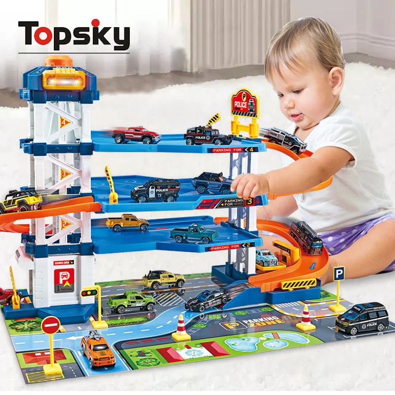 2023 Educational Toys Plastic Garage Parking Lot Toy With Mini Alloy Racing Cars DIY Parking Lot Toys Set For Children