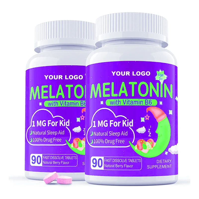 Детский мелатонин с ароматом клубники быстрорастворимые сублинговые таблетки витамином B6 и травяной смесь для натурального Zzz