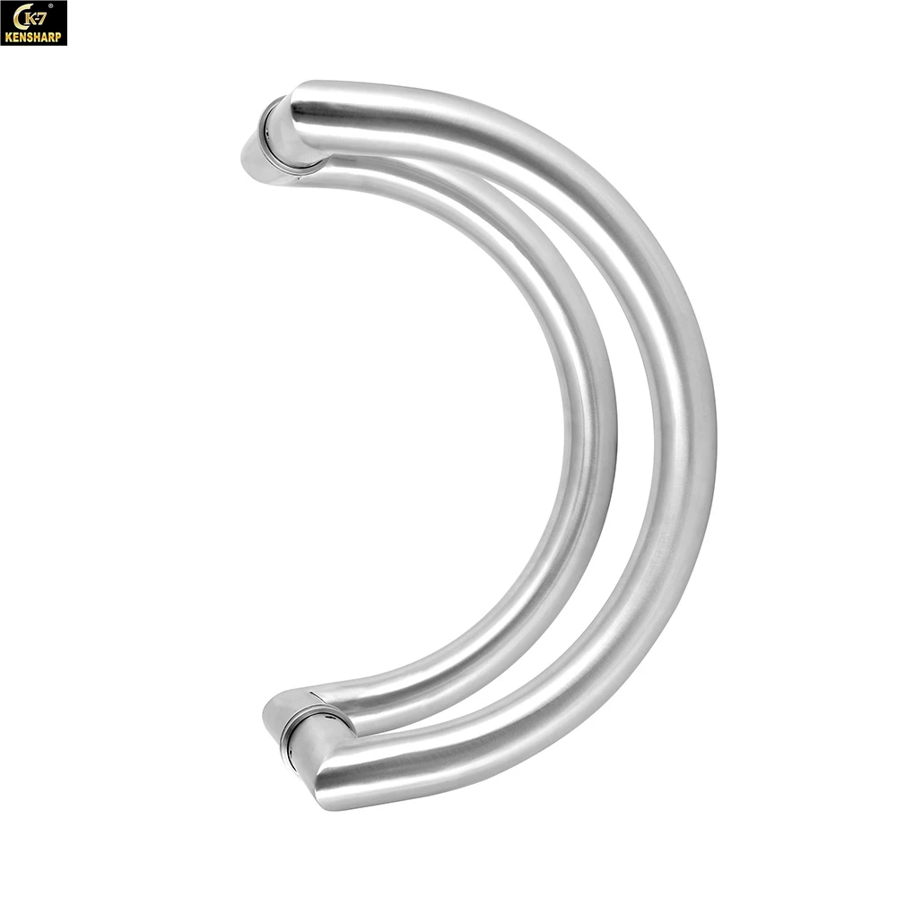 Kensharp C Shaped Curved Back to Back Tempered Glass Door Hardware Pull Handle Stainless Steel Hollow Tube Door Handles