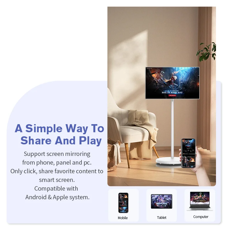 22 32 Inch Indoor Follow Me Portable Tv 1080P Monitor For Vertical Touch Screen Android Digital Signage For Learning