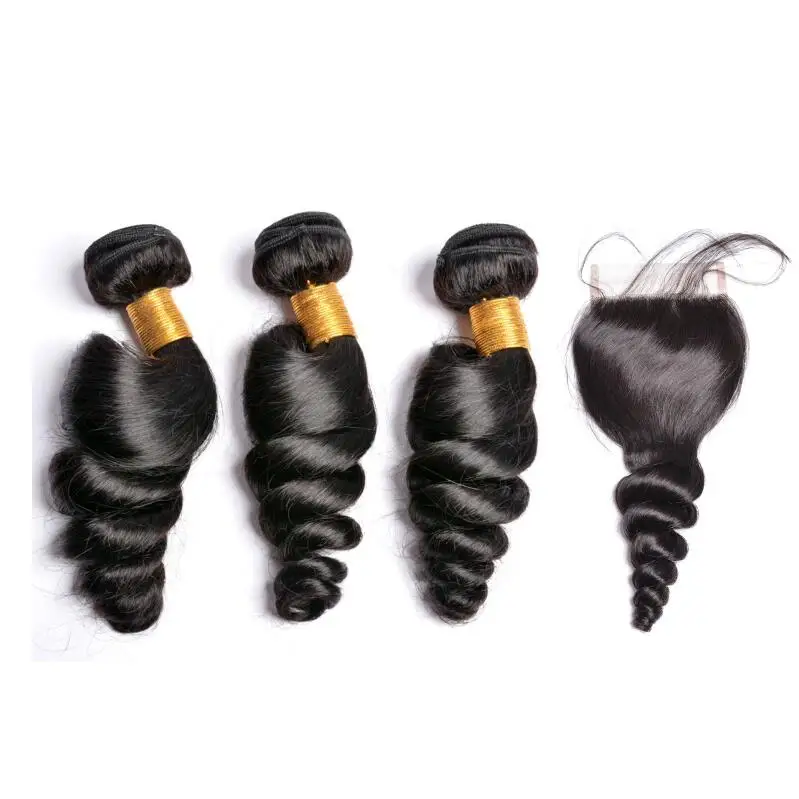 100 Unprocessed Virgin Indian Human Hair Bundles With Body Wave Lace Closure