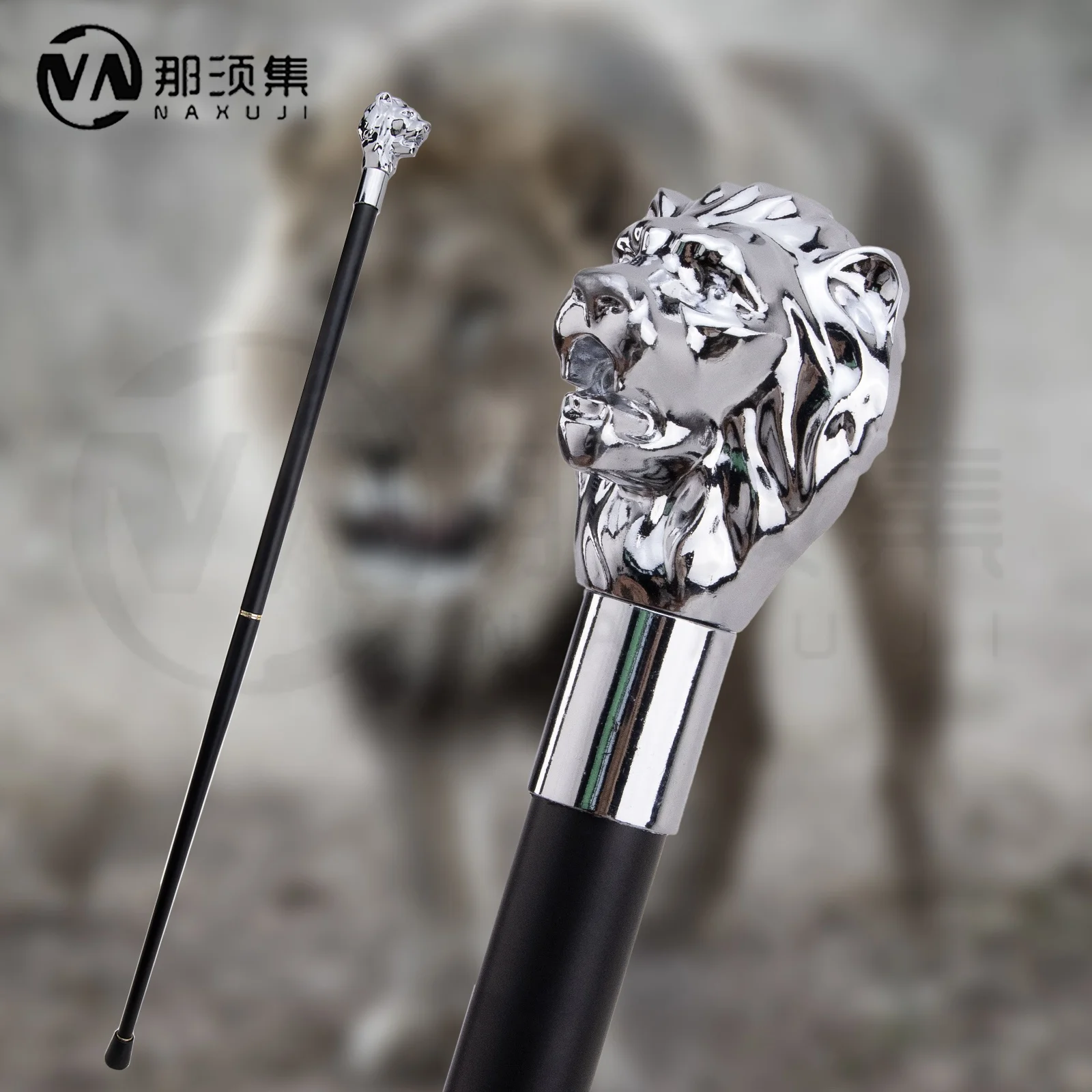 Luxury Shiny Lion Handle Model walking sticks hiking cane royal scepter Aluminum alloy crutches