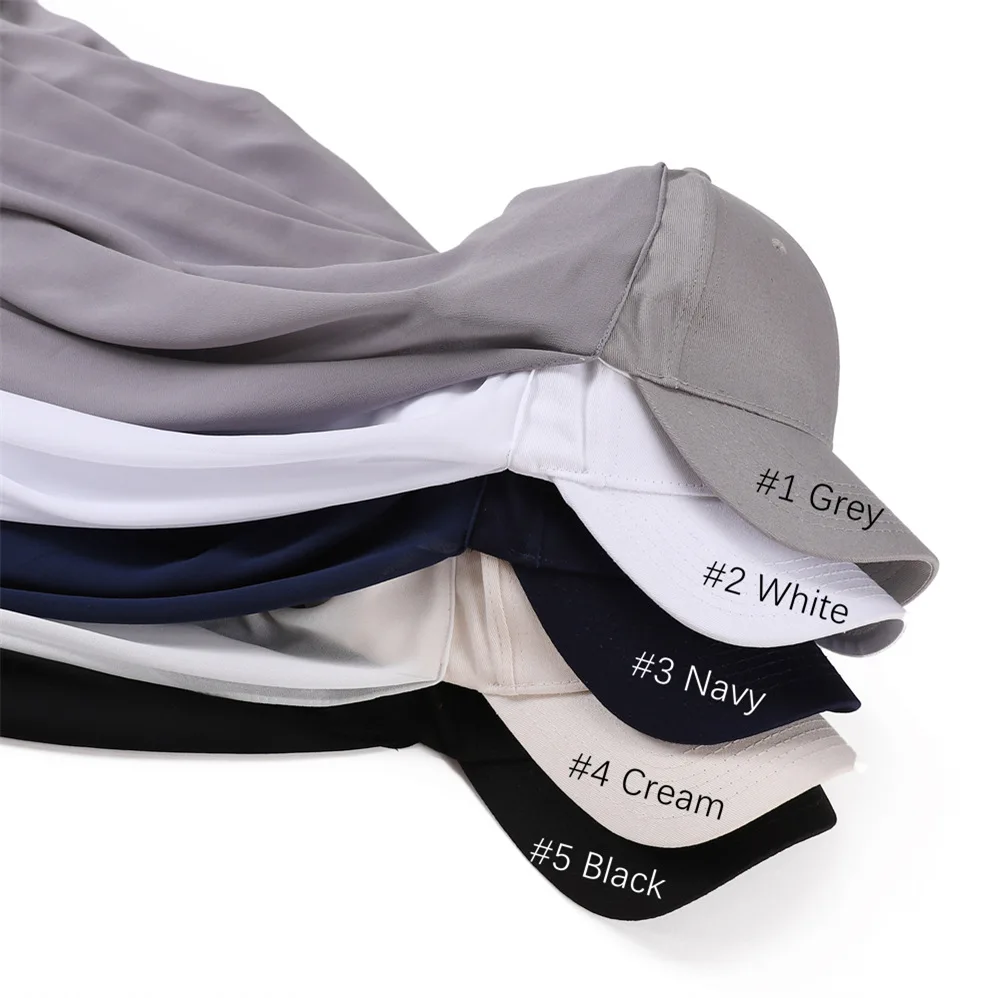 Sports style solid color pearl scarf and cotton baseball Cap all in one 2-piece hijab scarf and hat