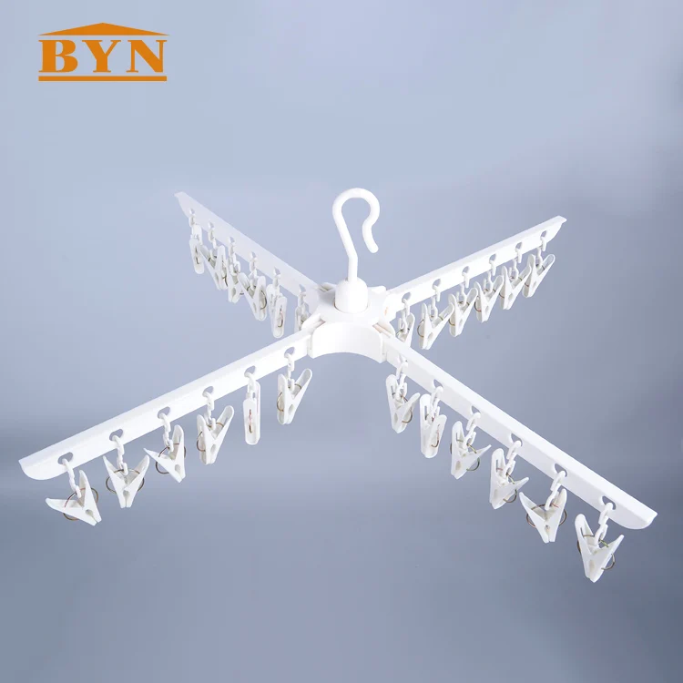 China factory BAOYOUNI wholesale Foldable 24 Pegs Portable Indoor Outdoor Airer Dryer  Foldable Sock Hangers with Clips hooks