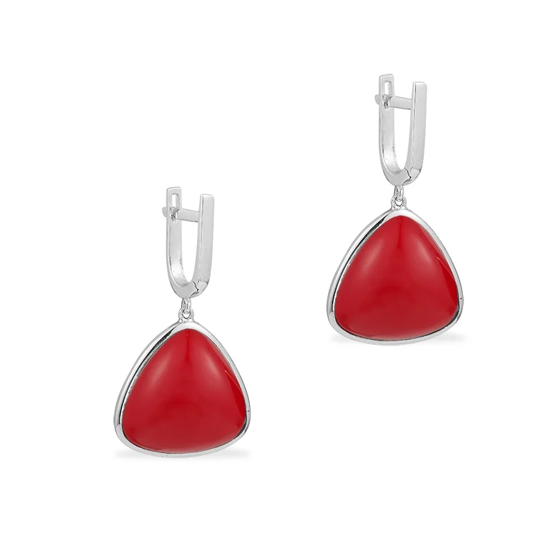 Handmade Elegant Red Coral 925 Sterling Silver Earring Beautiful Woman Jewelry Earrings Gold Plated Jewelry