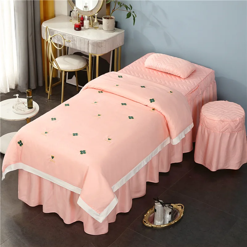 SP128 4 pieces beauty bedspread set high-end massage bedding sets parlor SPA health bed cover and bed skirt customized wholesale