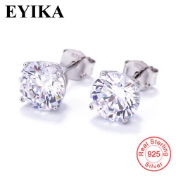 925 Sterling Silver 4 craw CZ round  prong setting Sterling Silver single round 6mm stone earrings Eyika Jewelry