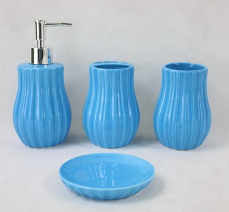 hot selling blue 4 pieces  CERAMIC BATHROOM SET Accessories