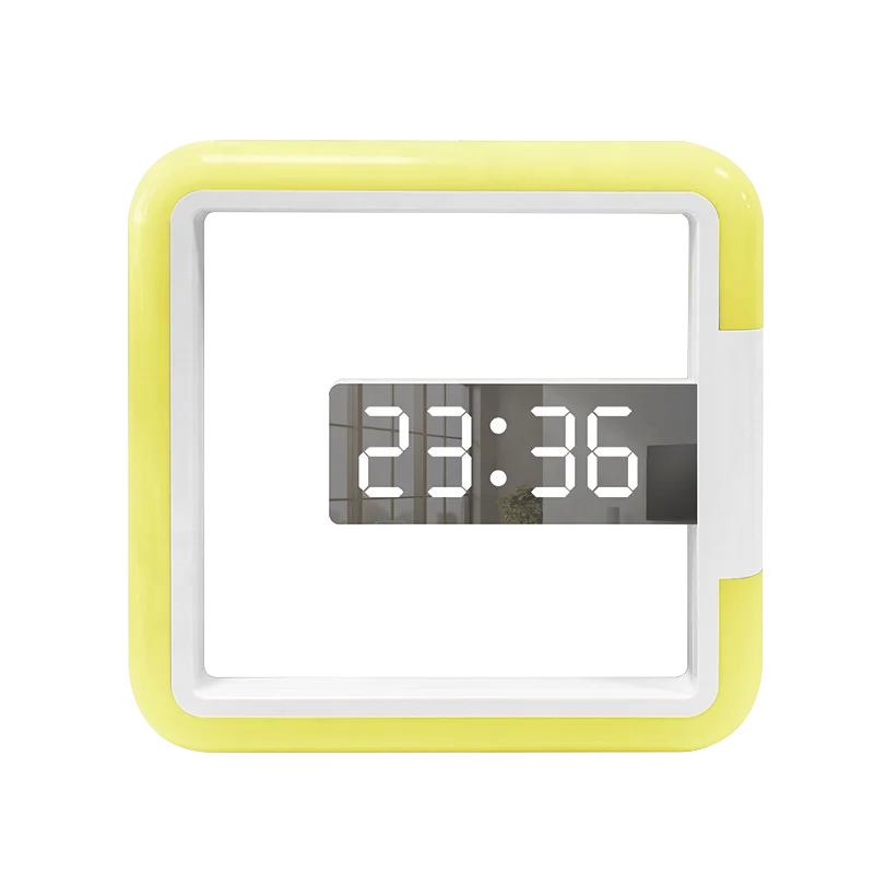 LED Mirror Wall Clock with Remote Control Creative Wall Hanging Digital Clock with Temperature 7 Color RGB Light