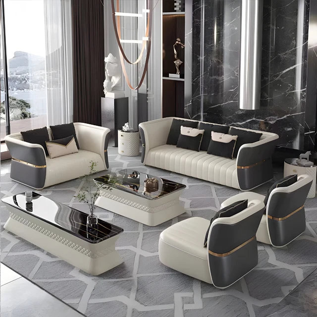 Moroccan style wooden leather white leather sofa leisure sofa set home living room combination sofa