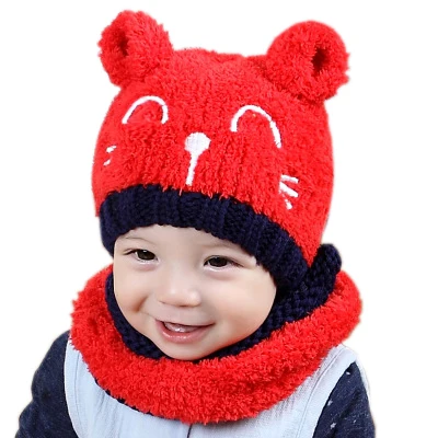 Custom Cute Lovely Children Fur Pom Pom Caps Girls Boys Warm Baby Scarf Hat