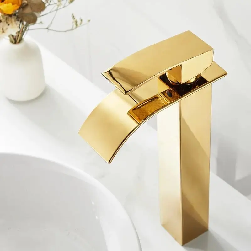 LULUMOM Origin Factory Modern Gold Waterfall Basin Faucet Stainless Steel Bathroom Faucets Sinks Mixer Tap Torneira Banheiro