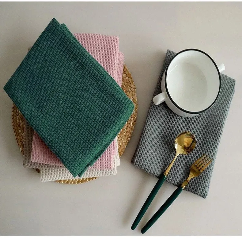 Customized linen feel napkins kitchen Towel 100% organic Cotton Waffle tea Towel table mat towel