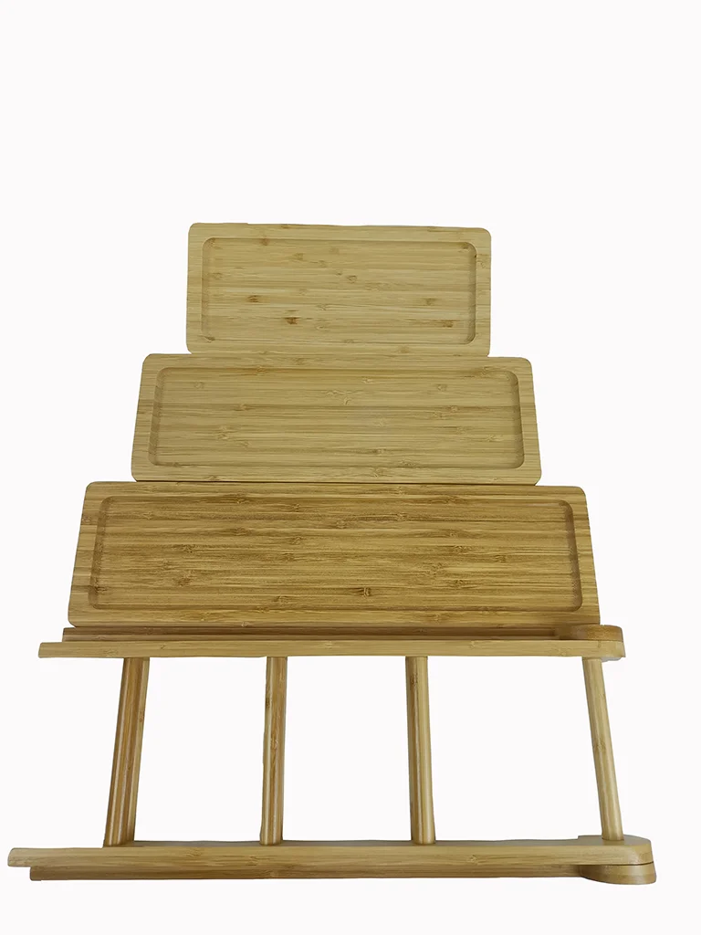 Customized Farmhouse Cake Ladder Tray 3 Tier Serving Tray Stand Restaurant Wood Plate Foldable Bamboo Kitchen Accessories Passed