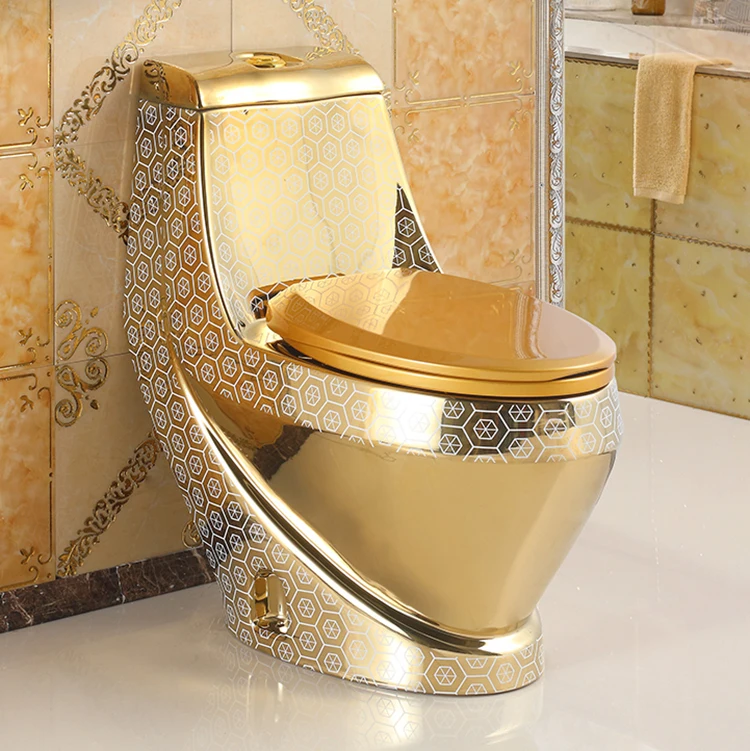 Luxury One-Piece Toilet Bowl Set And Pedestal Basin Plating Gold Color Bathroom WC Ceramic Sanitary Ware Suite