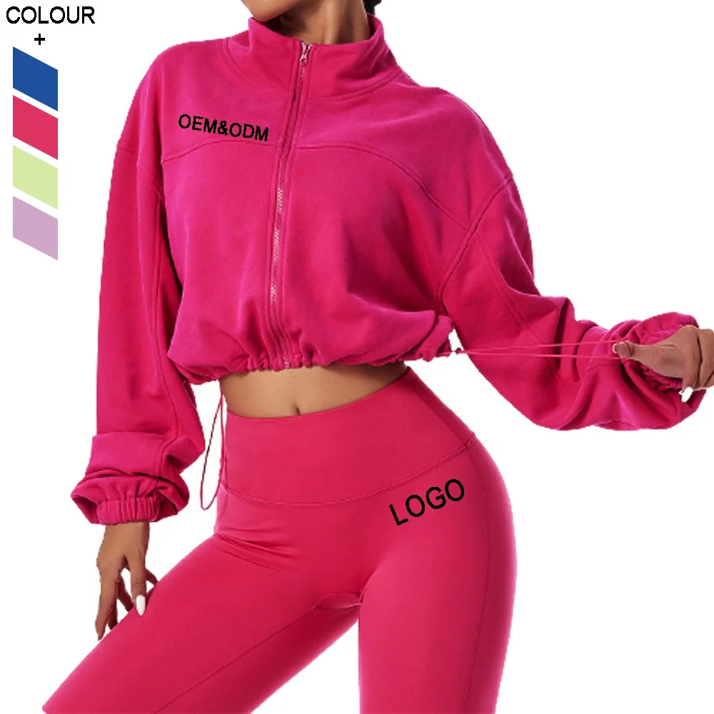 Wholesale Athleisure Wear Women Workout Tops Oversized Pullover Gym Sports Hoodie with Zipper