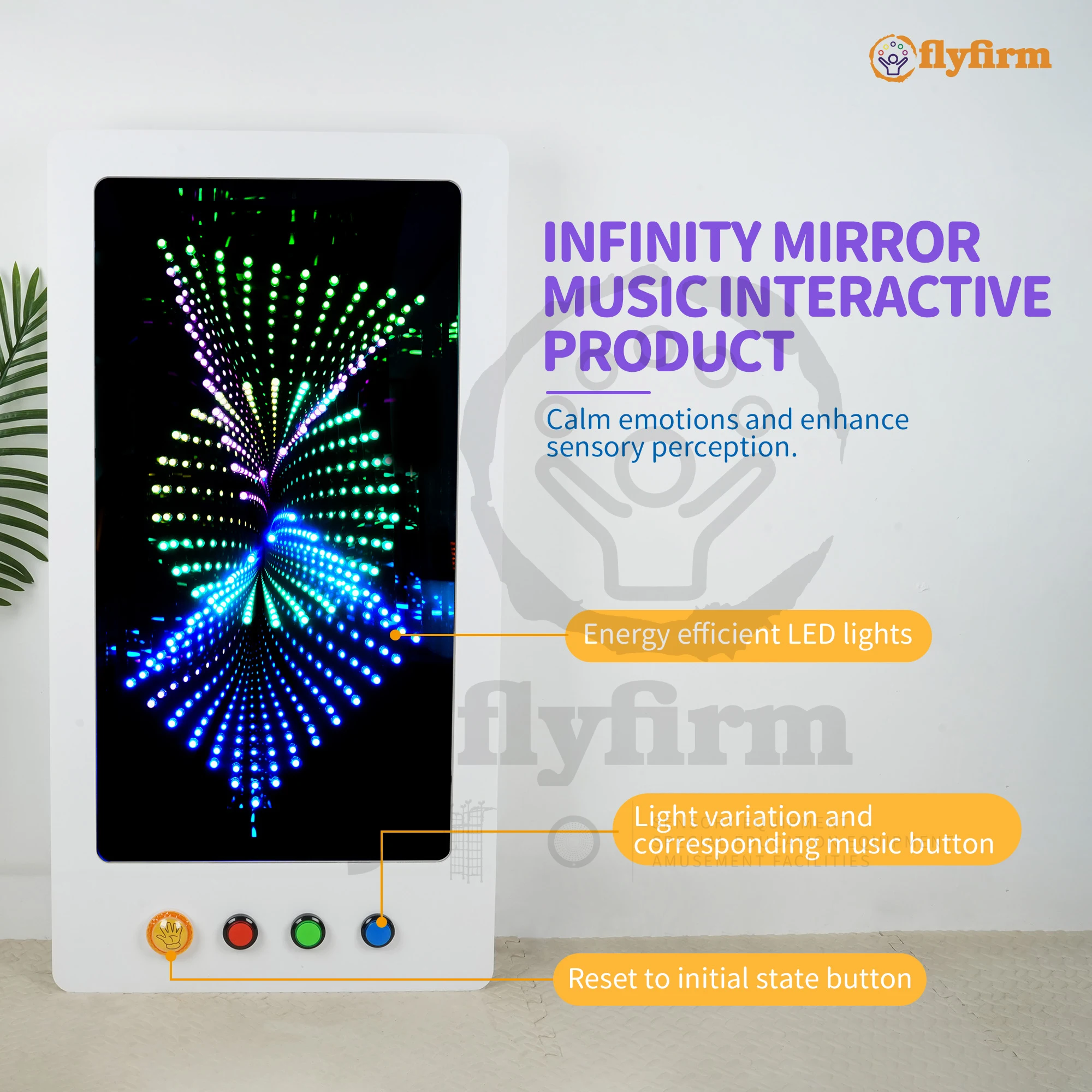 Flyfirm Infinity Mirror Music Interaction Device,Sensory Room Light,Relaxing Music for Autism Therapy and Child Relaxation