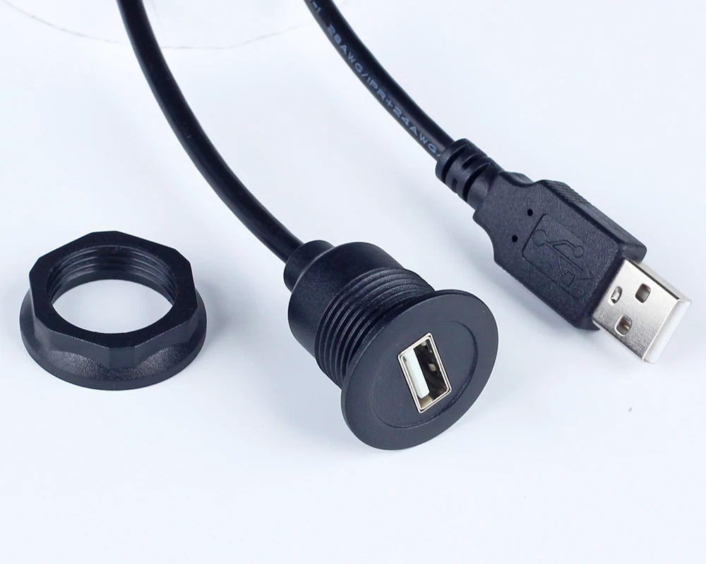 Flush mount USB cable with thread and nut lock car accessories electronics Panel mount USB Extension cable