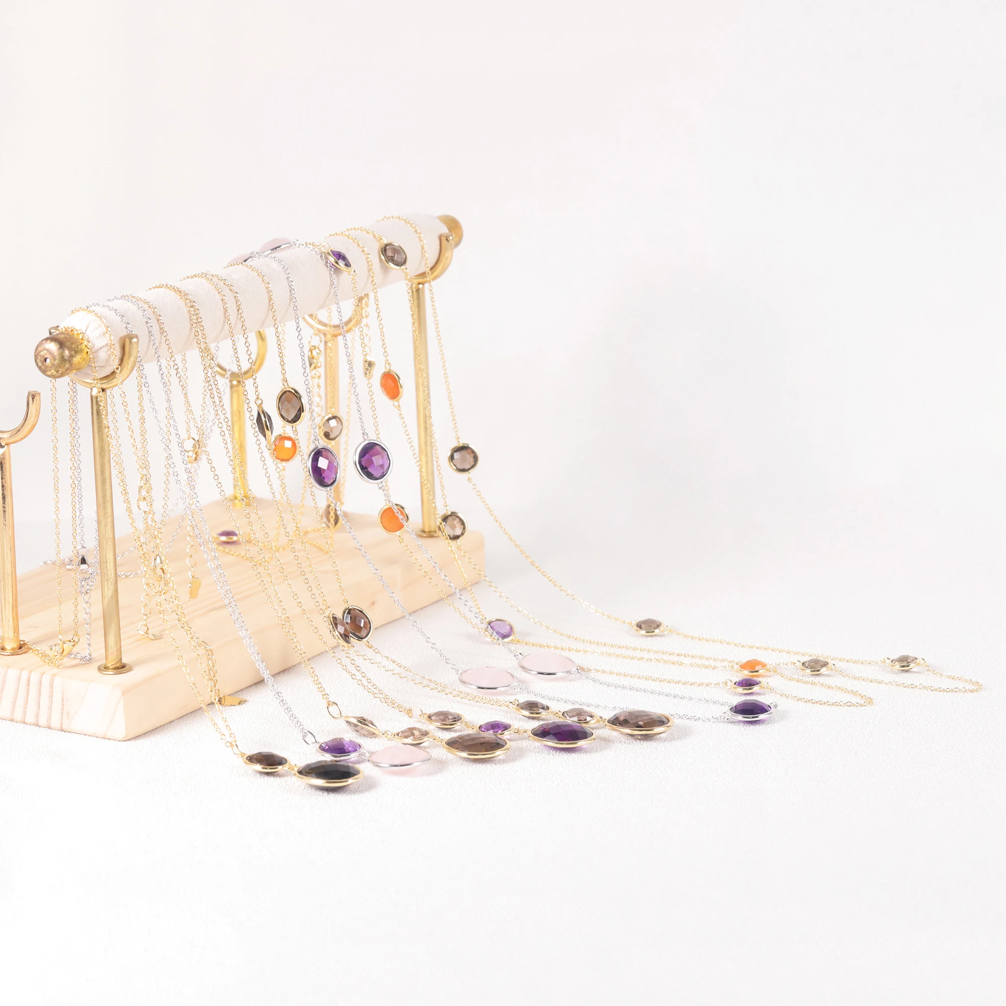 Abiding Latest Designs Natural Amethyst Rose Quartz Gemstone 925 Sterling Silver Adjustable Long Chain Sweater Necklaces