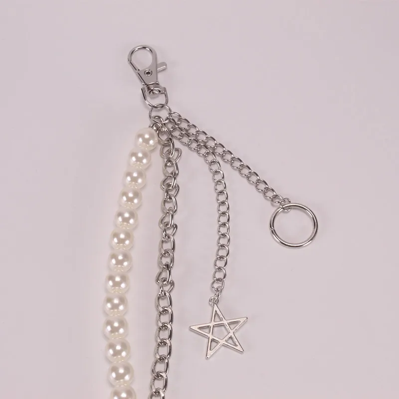 Gattara Hip Hop Retro Double Trouser Chain Stainless Steel Butterfly Pearl Pants Waist Chain for Women Men