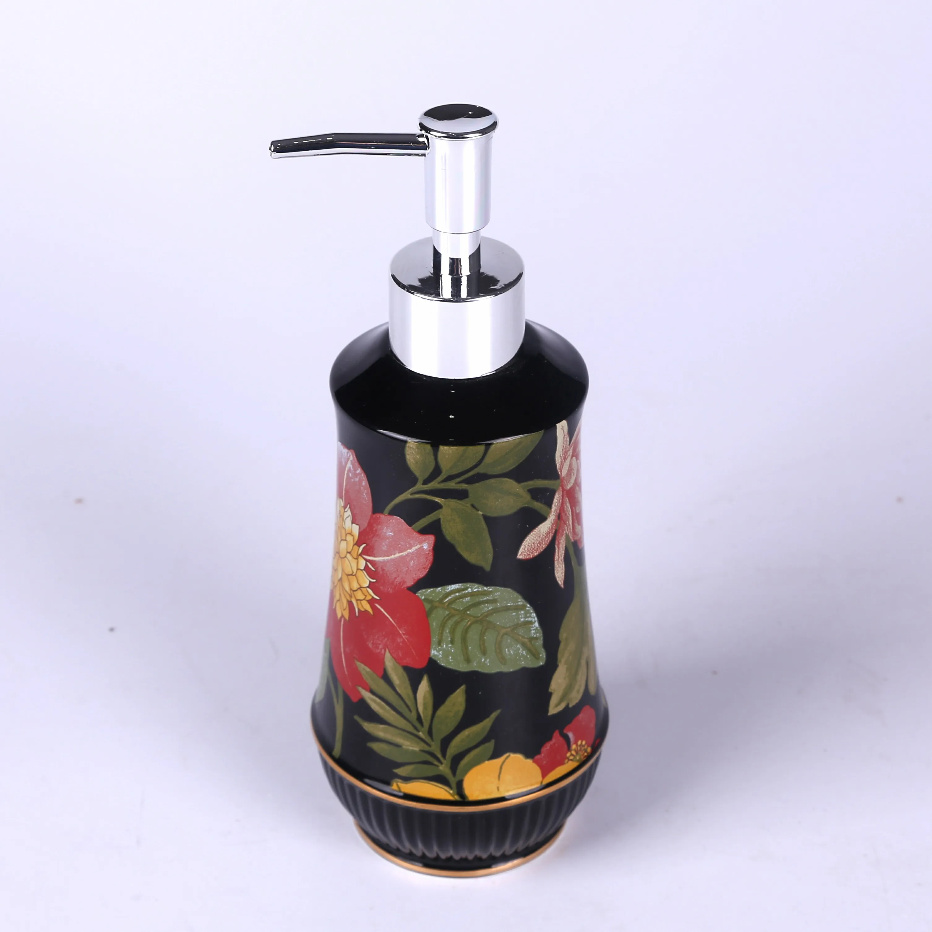 JIA SHUN 6 piece home hotel bathroom products black ceramic flower decal bathroom accessories set