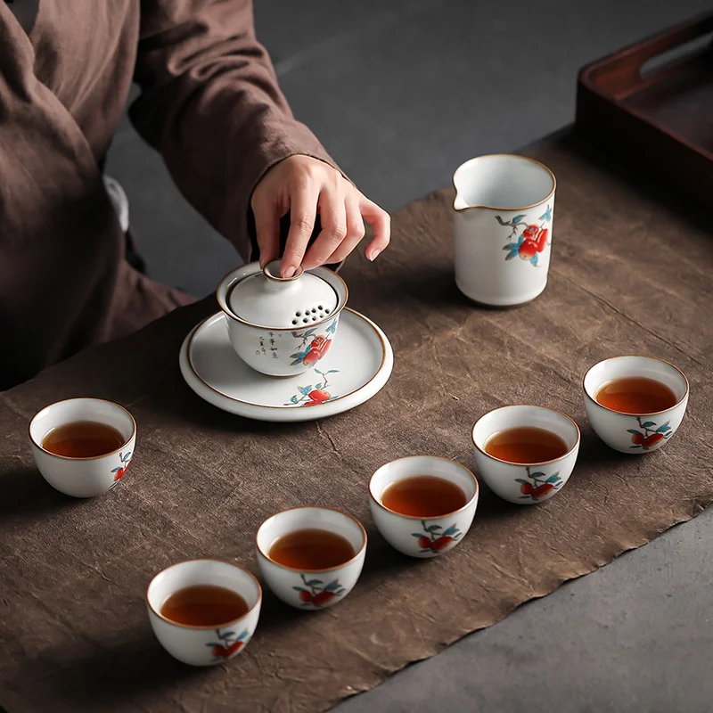 Ru Kiln kung fu tea set Ru-porcelain teacup gaiwan porcelain tea tasting cup set of office gifts box