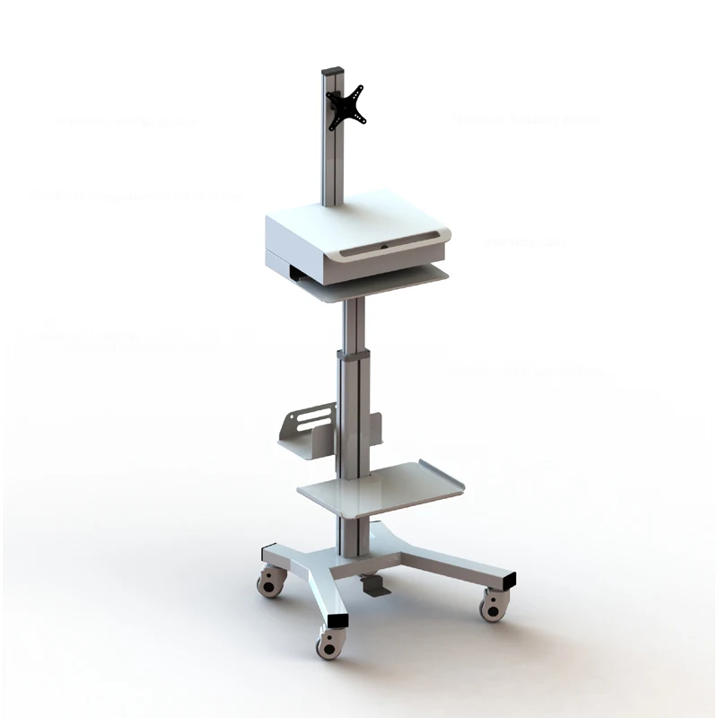 Pneumatic height adjustment hospital medical mobile computer workstation  tablet cart with monitor mount