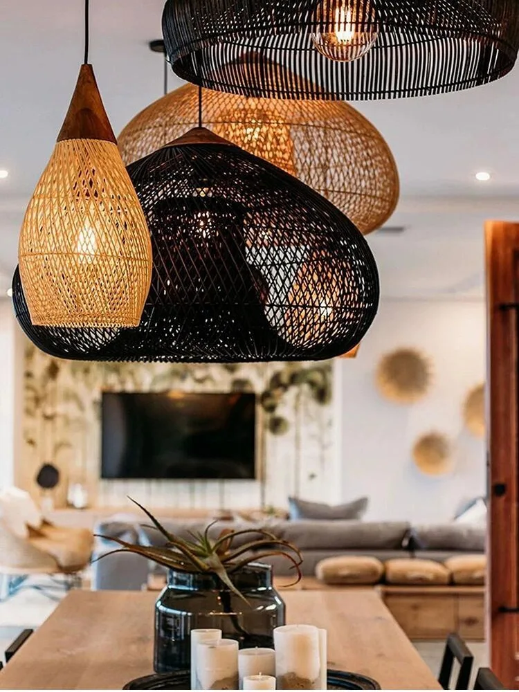 Southeast Asian rattan chandelier Japanese restaurant chandelier custom tea room Zen retro rattan hand-woven lamp