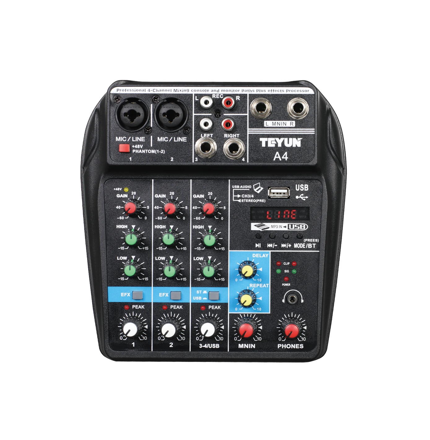 4 Channels usb audio interface  PC Audio Dj Mixer/4 Channel Video Mixer/Karaoke Live sound card audio interface  APP