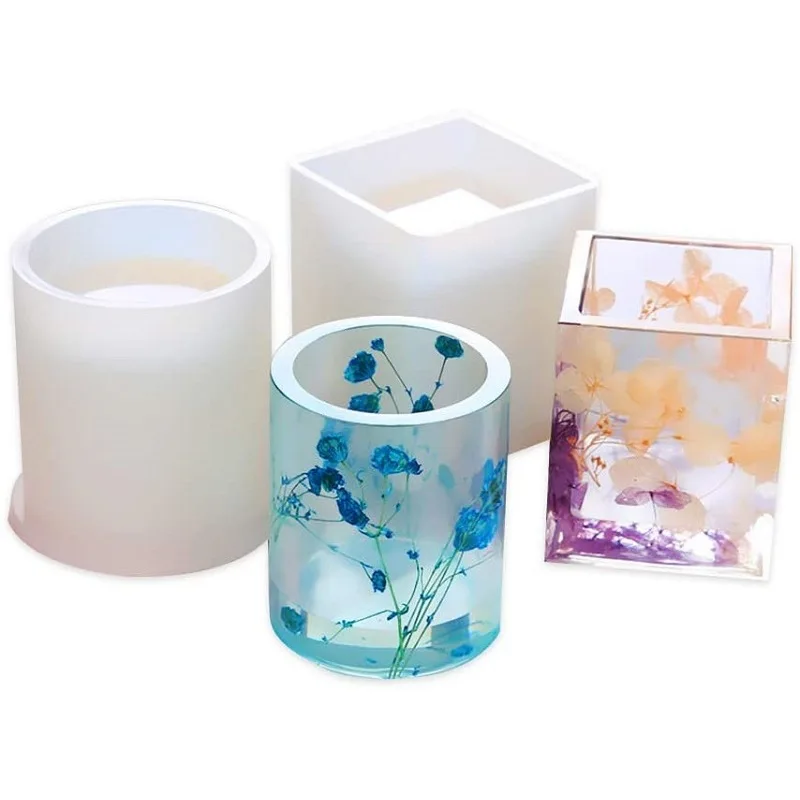 2PCS DIY Jewelry Decoration Square Cylindrical Silicone Pen Holder Mold